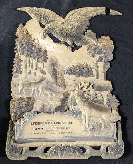 ANTIQUE EMBOSSED VICTORIAN CALENDAR EAGLE & ELK STEINKAMP HARNESS CO QUINCY IL