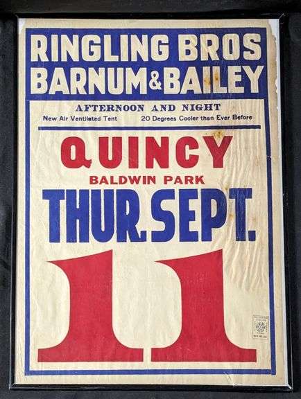 RINGLING BROS BARNUM & BAILEY CIRCUS POSTER QUINCY ILLINOIS