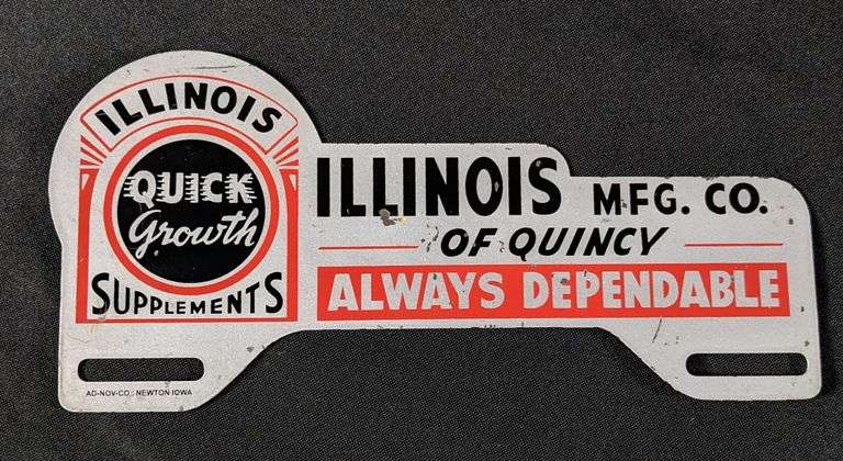 ILLINOIS QUICK GROWTH SUPPLEMENTS FEED LICENSE PLATE TOPPER QUINCY ILLINOIS