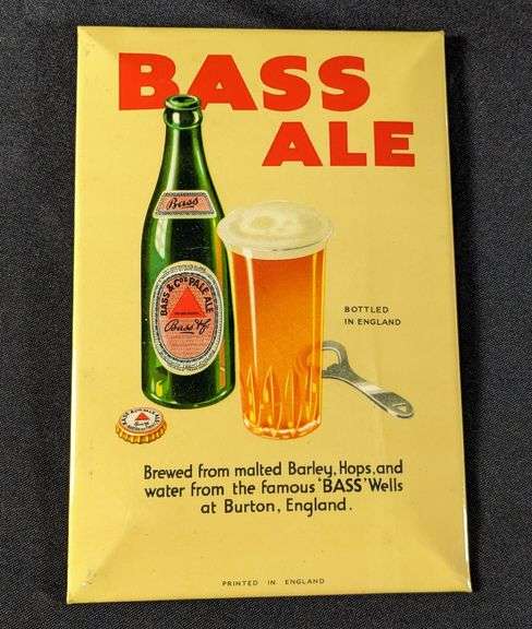 CELLULOID OVER TIN BEER SIGN BASS ALE
