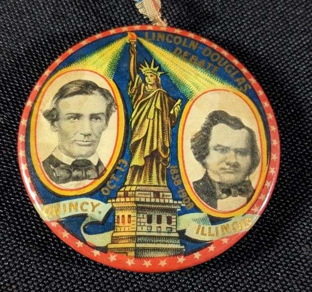 1908 CELLULOID POCKET MIRROR LINCOLN DOUGLAS DEBATE QUINCY ILLINOIS