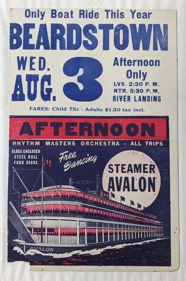 3 MISSISSIPPI & OHIO RIVER STEAMBOAT PADDLE WHEEL POSTER SIGNS CAPITOL AVALON VERNE SWAIN IOWA ILLIN