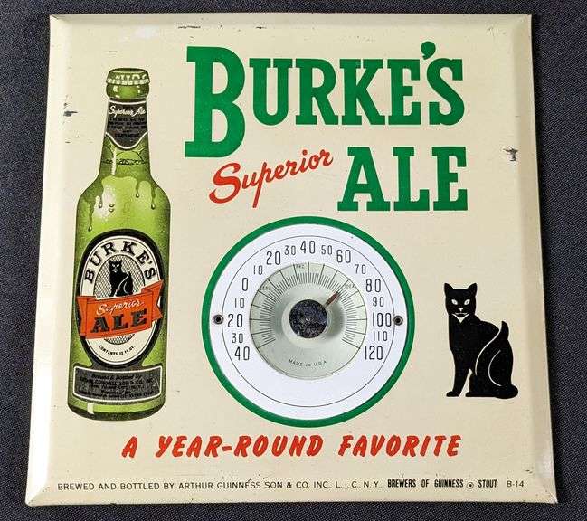 TOC TIN SIGN THERMOMETER BURKE'S SUPERIOR ALE GUINNESS