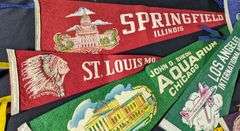 9 VINTAGE 1950'S - 1960'S FELT TRAVEL PENNANTS