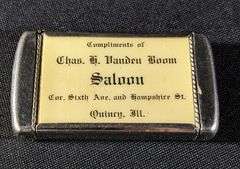 PRE PRO CELLULOID POCKET MATCH SAFE CHAS H VANDEN BOOM SALOON QUINCY ILLINOIS