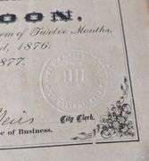 PRE PRO 1876 - 1877 CITY QUINCY ILLINOIS LIQUOR SALOON LICENSE #41
