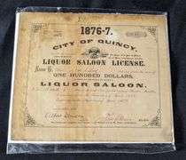 PRE PRO 1876 - 1877 CITY QUINCY ILLINOIS LIQUOR SALOON LICENSE #41