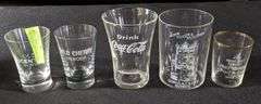 5 ETCHED GLASSES COCA COLA WARSAW & QUINCY ILLINOIS GRIESEDIECK