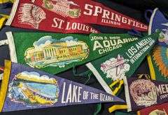 9 VINTAGE 1950'S - 1960'S FELT TRAVEL PENNANTS