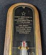 EARLY BRASS & WOOD THERMOMETER QUINCY IL & WATERLOO IA EGG CASES