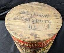 ANTIQUE WOOD COUNTRY STORE CONTAINER RIEDINGER & OERTLE WORLDS FAIR MIXED CANDY QUINCY ILLINOIS