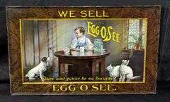 TIN LITHO SIGN WE SELL EGG-O-SEE CEREAL QUINCY ILLINOIS BUFFALO NY