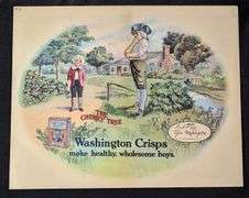2 SIDED CARDSTOCK SIGN WASHINGTON CRISPS CEREAL QUINCY ILLINOIS