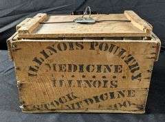 ODD SIZE WOOD EGG CRATE ILLINOIS POULTRY & STOCK MEDECINE CO QUINCY ILLINOIS "THE BEEDLE CARRIER"