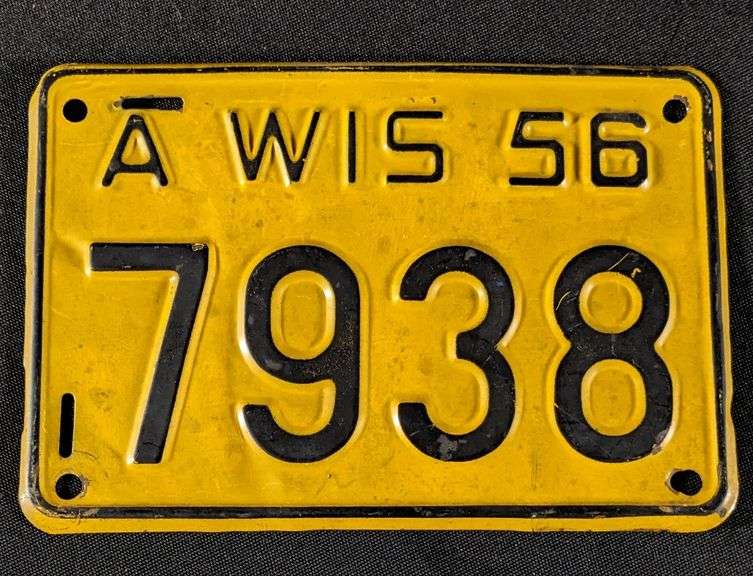 1956 WISCONSIN MOTORCYCLE LICENSE PLATE #7938 WI WIS