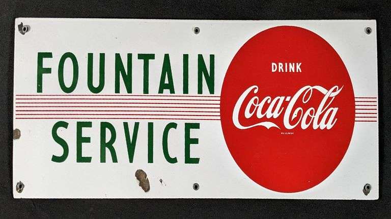 PORCELAIN SIGN DRINK COCA COLA FOUNTAIN SERVICE COKE