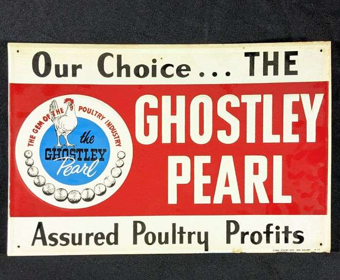 EMBOSSED TIN SIGN GHOSTLEY PEARL POULTRY FEED
