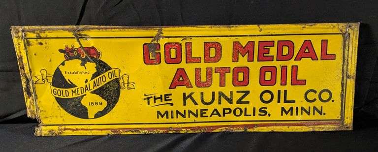 TIN SIGN KUNZ GOLD MEDAL AUTO OIL MINNEAPOLIS MINNESOTA