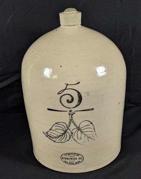 HAND TURNED 5 GAL RED WING STONEWARE ELEPEPHANT EAR BEEHIVE CROCK JUG
