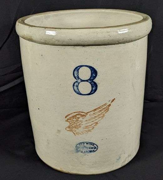 8 GAL RED WING STONEWARE CROCK "BLOCK 8" 6" WING