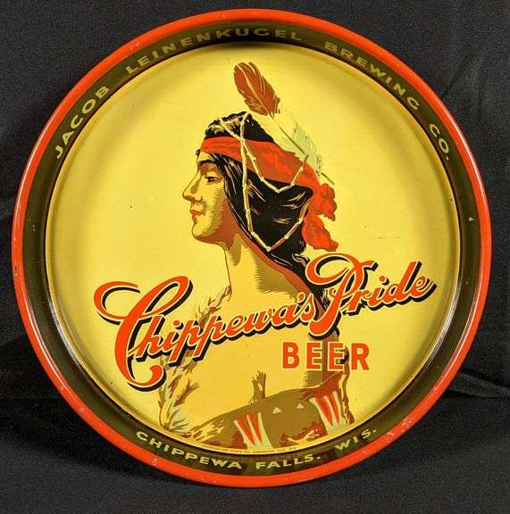 1941 JACOB LEINENKUGEL BREWING CHIPPEWA'S PRIDE BEER TRAY CHIPPEWA FALLS WISCONSIN