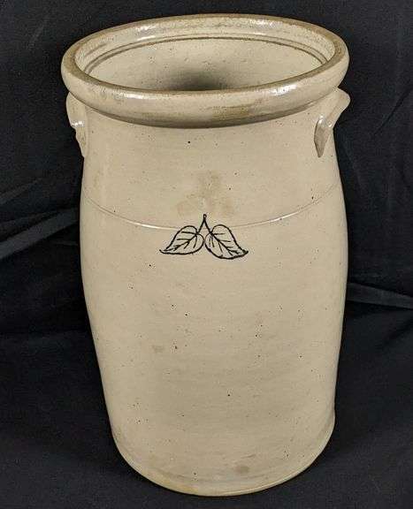 RARE DOUBLE STAMPED HAND TURNED 4 GAL RED WING STONEWARE ELEPEPHANT EAR BUTTER CHURN CROCK