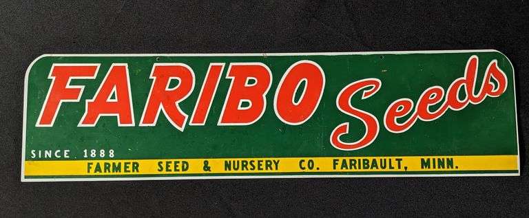 FARIBO SEEDS FARMER SEED & NURSERY CO FARIBAULT MINNESOTA SIGN (2 SIDED)