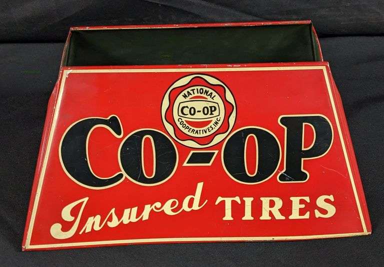 TIN TIRE RACK SIGN NATIONAL CO-OP INSURED TIRES