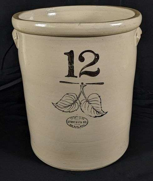 HAND TURNED 12 GAL RED WING STONEWARE ELEPEPHANT EAR CROCK