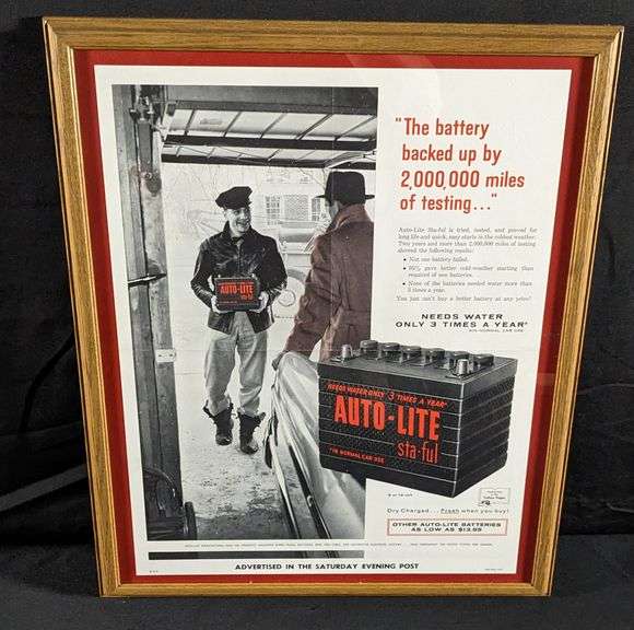 1957 POSTER SIGN AUTO LITE STA FUL BATTERIES