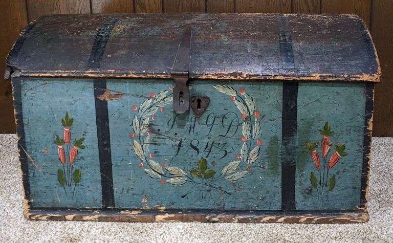 DATED 1843 SCANDINAVIAN FOLK ART PAINTED IMMIGRANTS TRUNK - Millers ...
