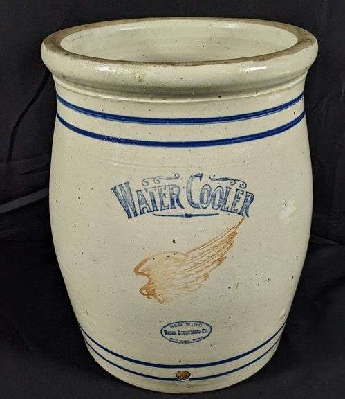 HAND TURNED 8 GAL RED WING STONEWARE 6" WING WATER COOLER CROCK