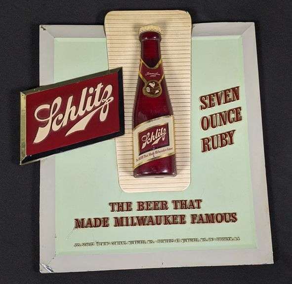 SCHLITZ BEER 7OZ RUBY RED BOTTLE SIGN MILWAUKEE WISCONSIN