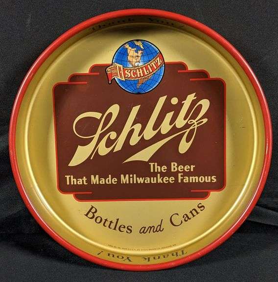 THE BEER THAT MADE MILWAUKEE FAMOUS SCHLITZ BOTTLES & CANS TRAY WISCONSIN