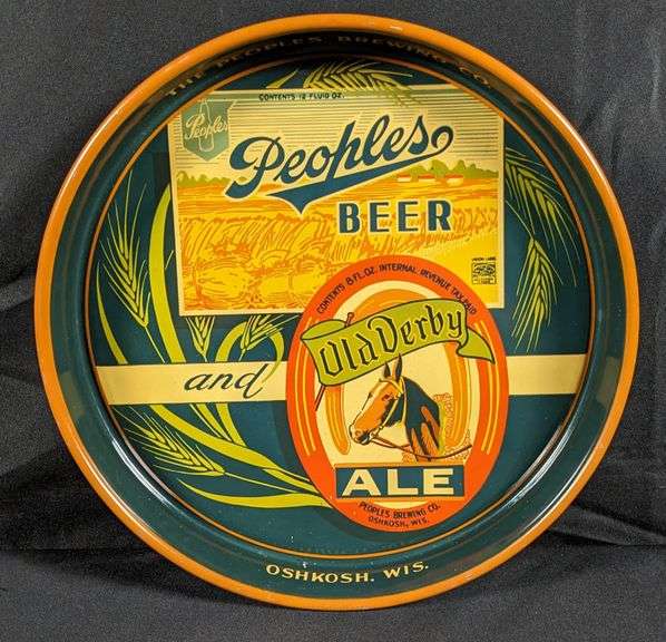 PEOPLES BREWING CO OLD DERBY ALE BEER TRAY OSHKOSH WISCONSIN
