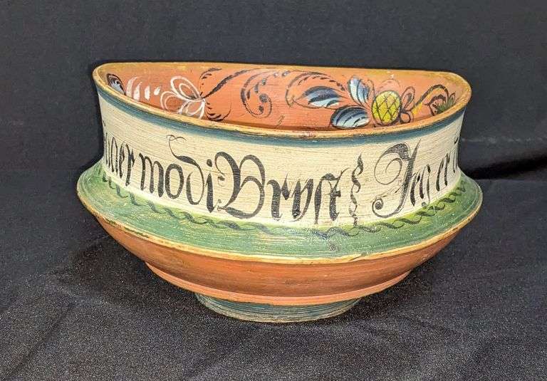 ANTIQUE FOLK ART TURNED WOOD NORWEGIAN ALE BOWL