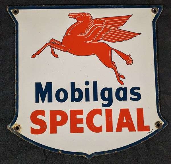 1947 PORCELAIN GAS PUMP SIGN MOBIL MOBILGAS SPECIAL GASOLINE - Millers ...