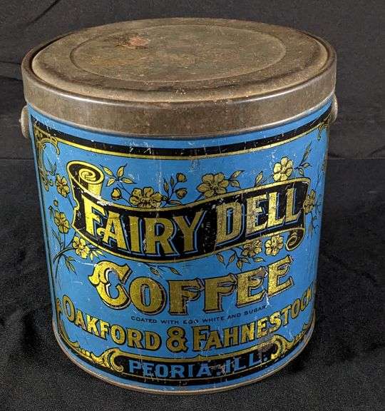 5# TIN LITHO COFFEE CAN FAIRY DELL OAKFORD & FAHNESTOCK PEORIA ILLINOIS