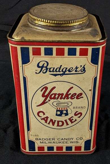 5# TIN LITHO CAN BADGER'S YANKEE CANDIES BADGER CANDY CO MILWAUKEE WISCONSIN