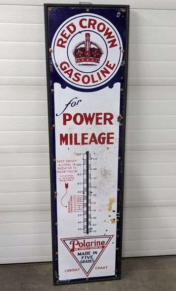 -70° TO 120° PORCELAIN THERMOMETER SIGN STANDARD OIL RED CROWN GASOLINE ...