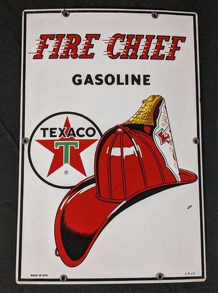 1963 PORCELAIN GAS PUMP SIGN TEXACO FIRE CHIEF GASOLINE - Millers ...