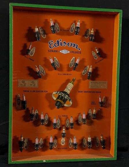 Spark Plug Display Embry Riddle SPLITDORF EDISON SPARK PLUG DISPLAY SIGN - Millers Auction Co.