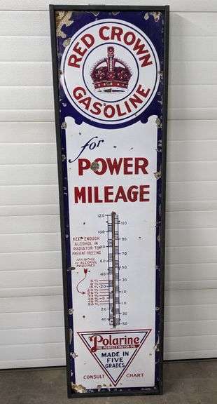 -50° TO 120° PORCELAIN THERMOMETER SIGN STANDARD OIL RED CROWN GASOLINE ...