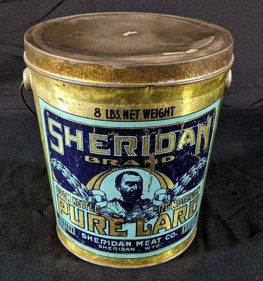 8# TIN LITHO CAN (GENERAL) SHERIDAN BRAND OPEN KETTLE RENDERED PURE LARD SHERIDAN MEAT CO WYOMING