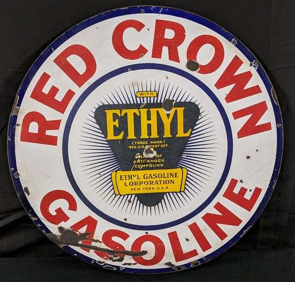 PORCELAIN SIGN STANDARD OIL RED CROWN ETHYL GASOLINE (2 SIDED ...