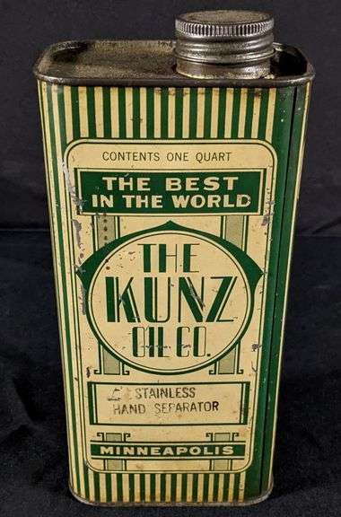 QUART OIL CAN KUNZ HAND SEPARATOR OIL MINNEAPOLIS MINNESOTA - Millers ...