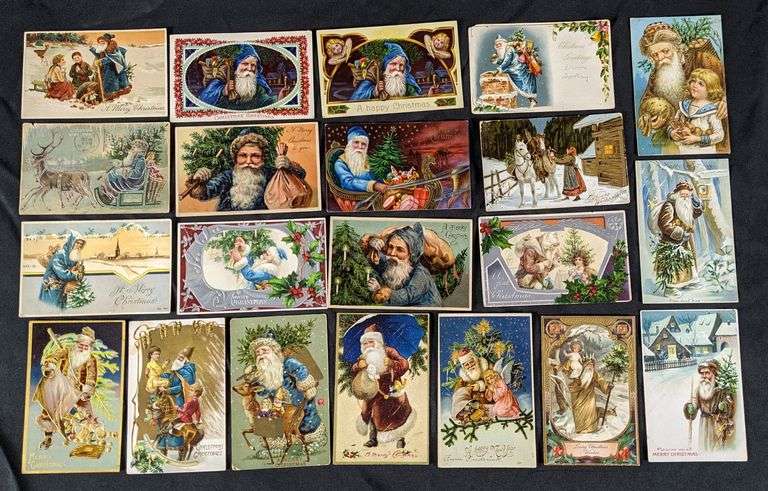 21 ANTIQUE BLUE & BROWN SUIT SANTA CLAUS CHRISTMAS POST CARDS