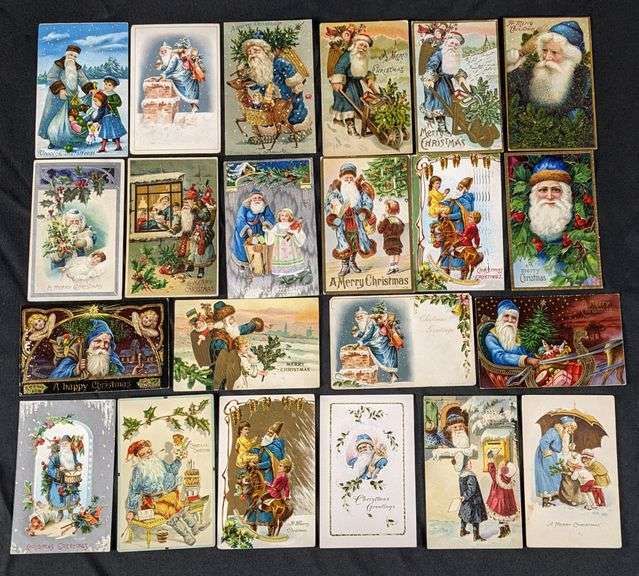 22 ANTIQUE BLUE SUIT SANTA CLAUS CHRISTMAS POST CARDS