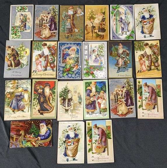 21 ANTIQUE PURPLE SUIT SANTA CLAUS CHRISTMAS POST CARDS