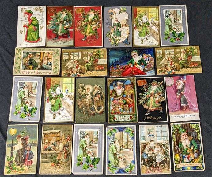 22 ANTIQUE GREEN SUIT SANTA CLAUS CHRISTMAS POST CARDS